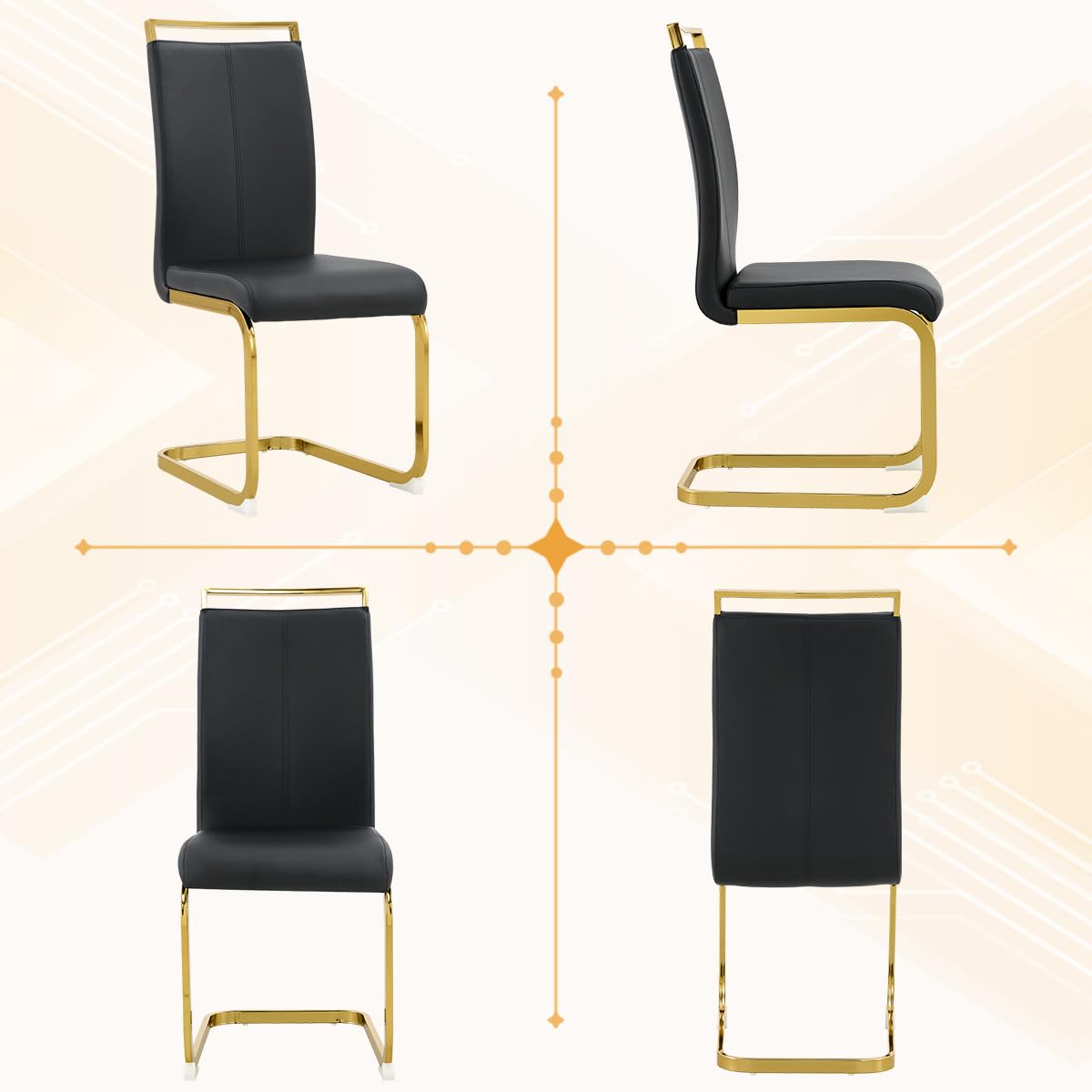 AZmac Modern Dining Table Set for 8 with Gold Metal Frame, 9-Piece Glass Dining Table with PU High Back Chairs for Kitchen Dining Room, Glass Table and 8 White Chairs