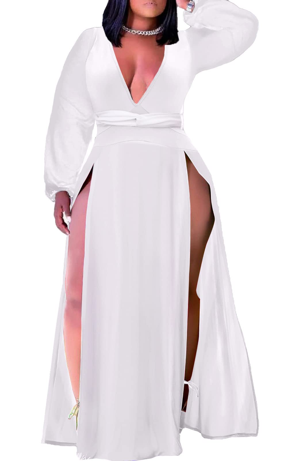 Women's Plus Size Maxi Wrap Dress Sleeveless Deep V Neck Split Dress