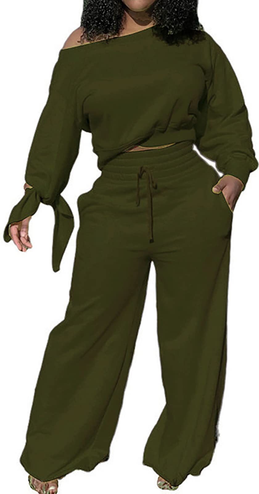 sexycherry Casual 2 Piece Outfits for Women Sexy Long Sleeve Sweatsuit Jogging Long Pants Sets Tracksuit with Pockets