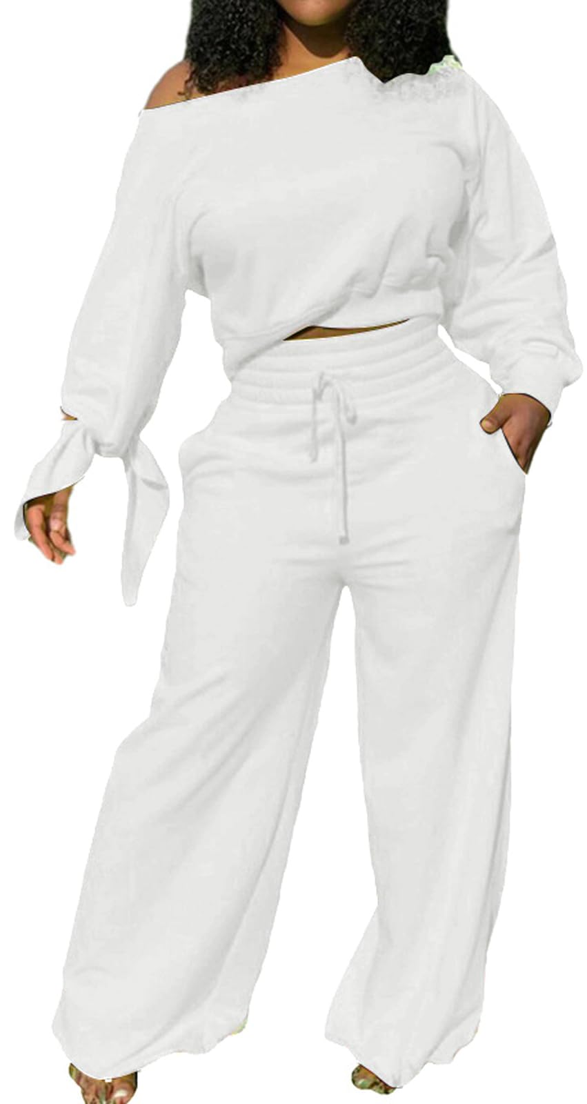 sexycherry Casual 2 Piece Outfits for Women Sexy Long Sleeve Sweatsuit Jogging Long Pants Sets Tracksuit with Pockets