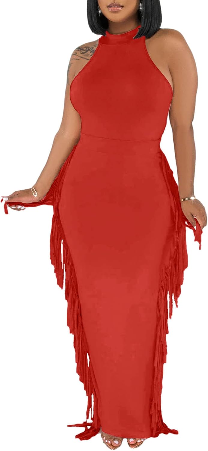 2 Piece Outfits for Women Sexy Crop Top Ruched Bodycon Maxi Dresses Fringe Skirt Sets Night Club Jumpsuits