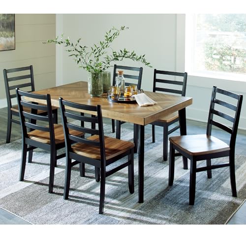 Signature Design by Ashley Skempton Cottage Dining Room Table Set with 6 Upholstered Chairs, Whitewash