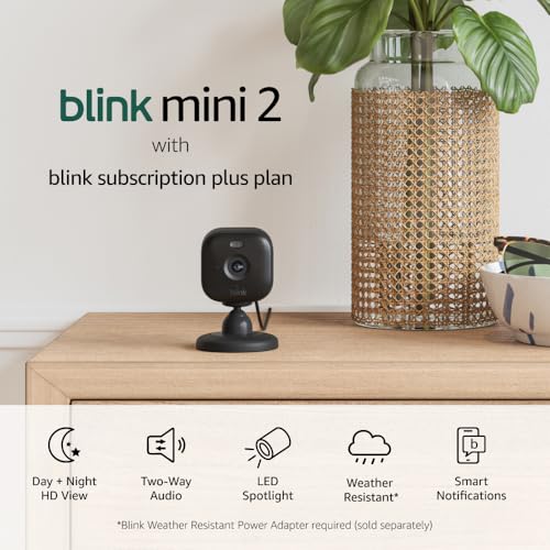 Blink Mini 2 (Newest Model) — Home Security & Pet Camera(s) with HD video, color night view, motion detection, two-way audio, and built-in spotlight — 1 camera (White)
