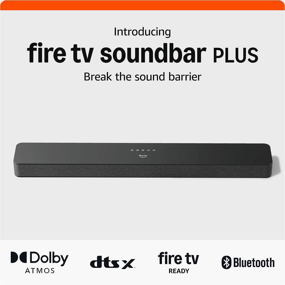 Amazon Fire TV Soundbar Plus (newest model) with built-in subwoofer, 3.1 channel, Dolby Atmos, clear dialogue