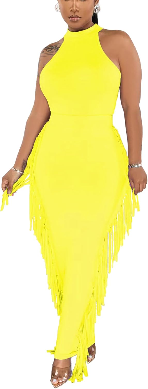 2 Piece Outfits for Women Sexy Crop Top Ruched Bodycon Maxi Dresses Fringe Skirt Sets Night Club Jumpsuits