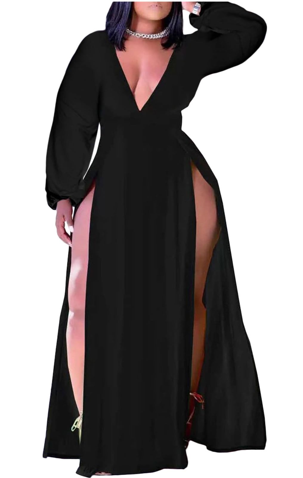 Women's Plus Size Maxi Wrap Dress Sleeveless Deep V Neck Split Dress
