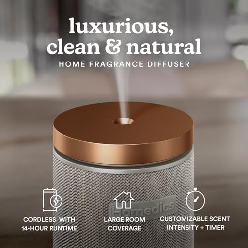 Homedics SereneScent Fabric Rechargeable Waterless Diffuser, Use with Homedics SereneScent Oil 120ml (Sold Separately) Cordless Aromatherapy, Adjustable Mist & Timer, 6 Calming Lights, Black