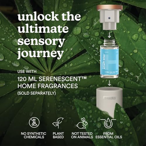 Homedics SereneScent Fabric Rechargeable Waterless Diffuser, Use with Homedics SereneScent Oil 120ml (Sold Separately) Cordless Aromatherapy, Adjustable Mist & Timer, 6 Calming Lights, Black