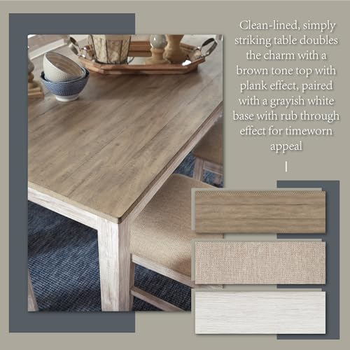 Signature Design by Ashley Skempton Cottage Dining Room Table Set with 6 Upholstered Chairs, Whitewash