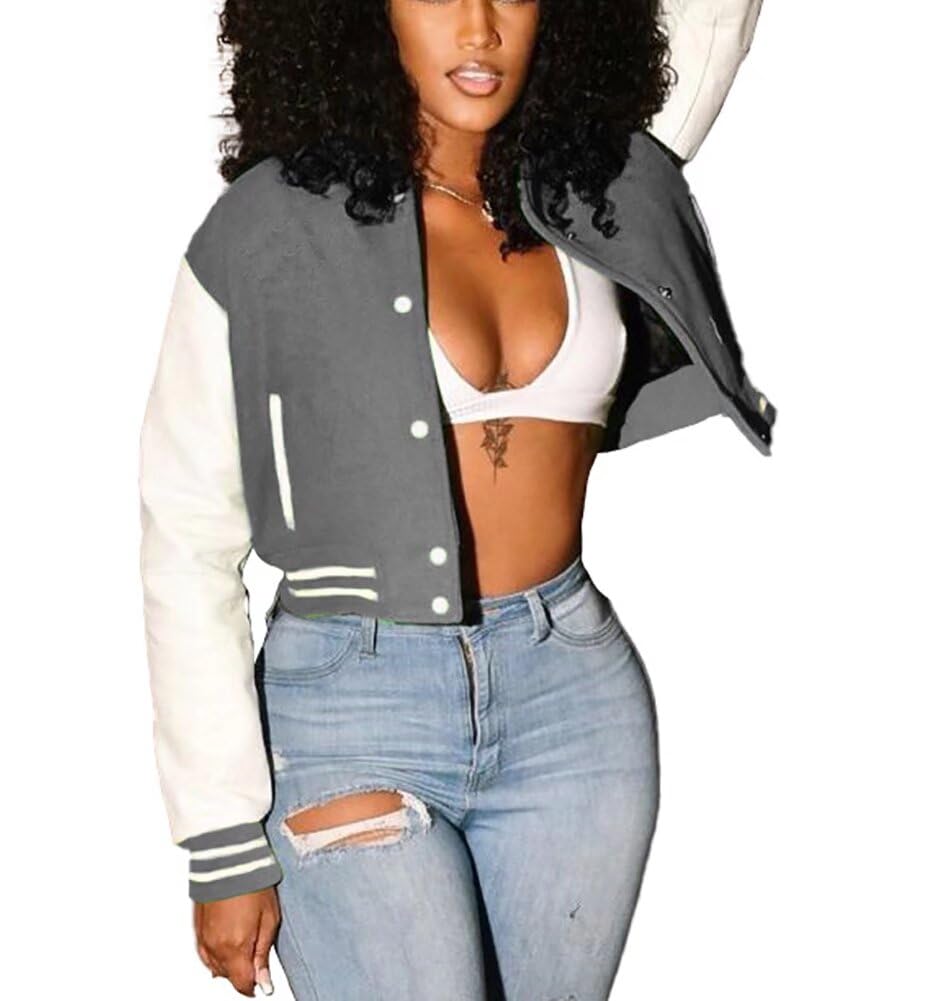 ThusFar Women Denim Distressed Jacket Puff Sleeve Ripped Pockets Vintage Washed Classic Button Up Cropped Destroyed Jean Coat