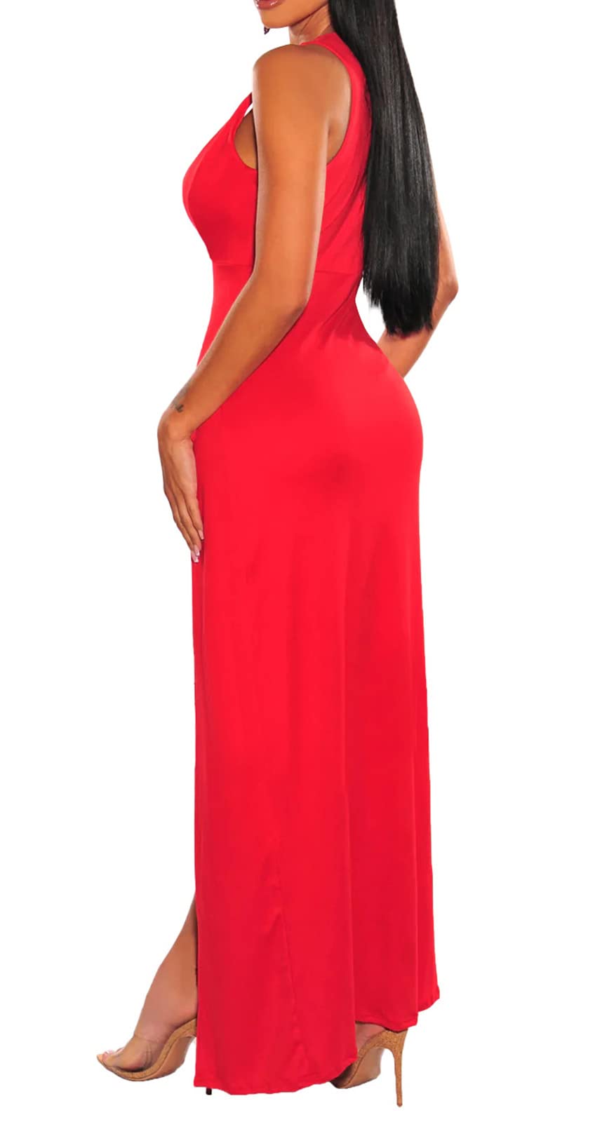 Women's Plus Size Maxi Wrap Dress Sleeveless Deep V Neck Split Dress