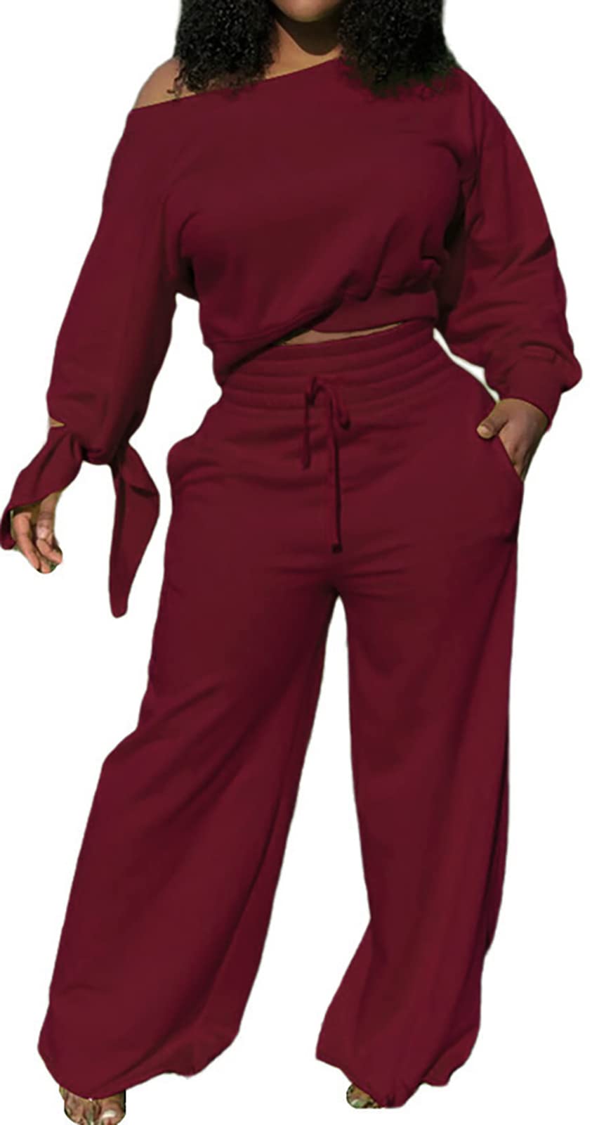 sexycherry Casual 2 Piece Outfits for Women Sexy Long Sleeve Sweatsuit Jogging Long Pants Sets Tracksuit with Pockets