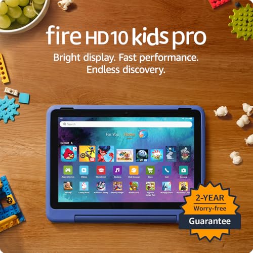 Amazon Fire HD 10 Kids Pro tablet (newest model) ages 6-12. Bright 10.1" HD screen, includes ad-free content, robust parental controls, 13-hr battery and slim case for older kids, 32 GB, Happy Day