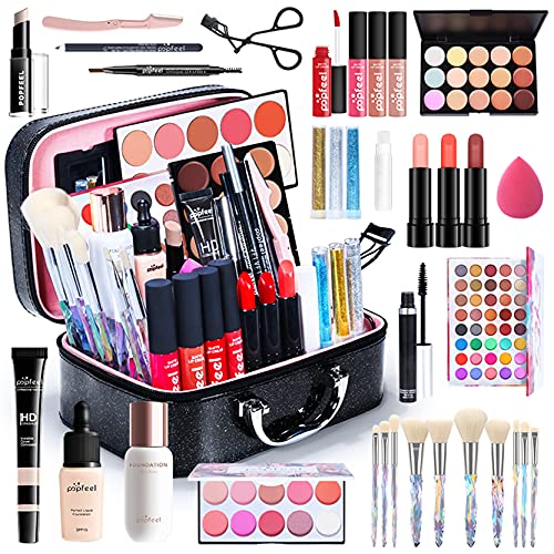All-in-one Holiday Make up Gift Set | Makeup Kit for Women Full Kit Essential Starter Bundle Include Eyeshadow Palette Lipstick Blush Foundation Concealer Face Powder Mascara Lipgloss Brush