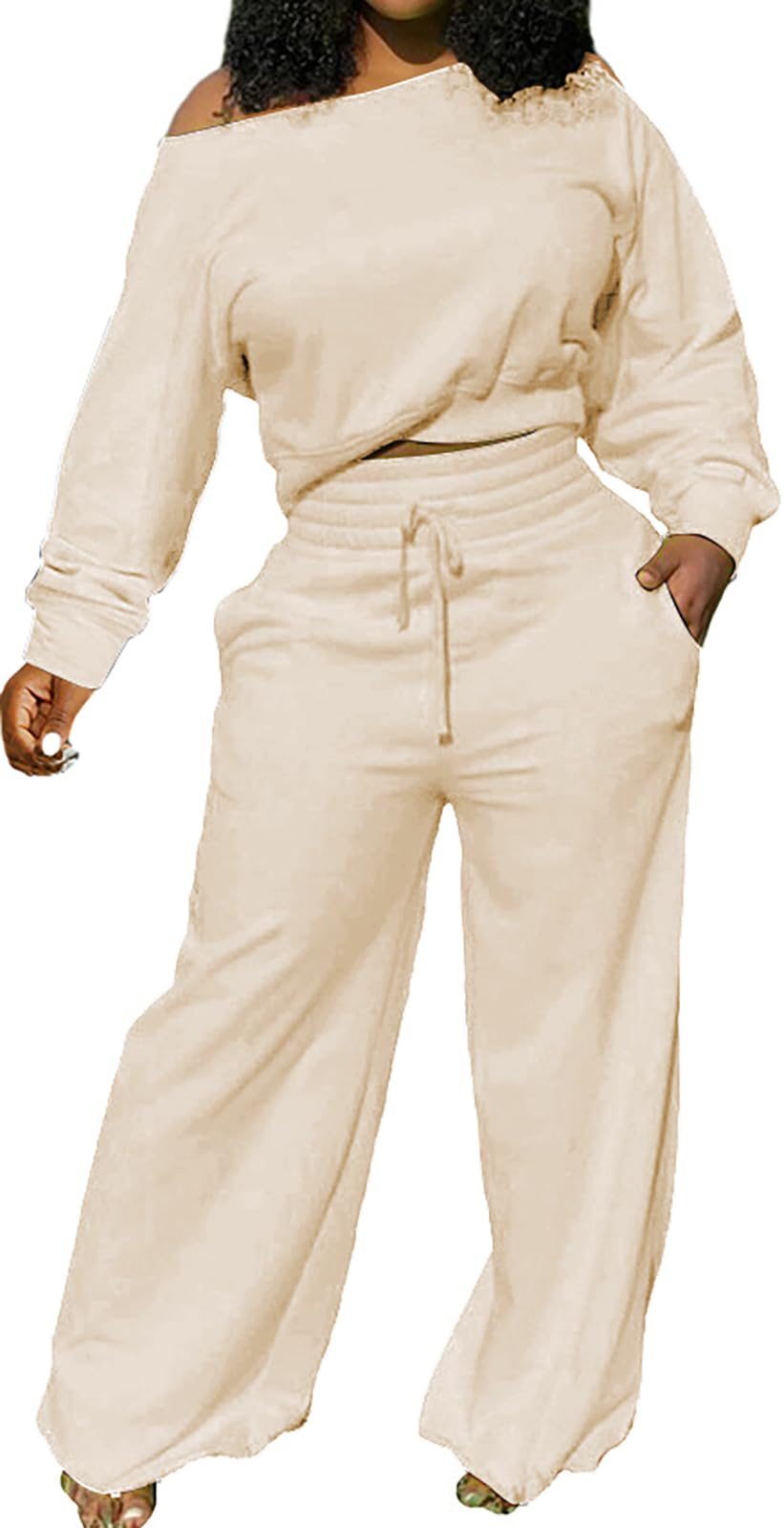 sexycherry Casual 2 Piece Outfits for Women Sexy Long Sleeve Sweatsuit Jogging Long Pants Sets Tracksuit with Pockets