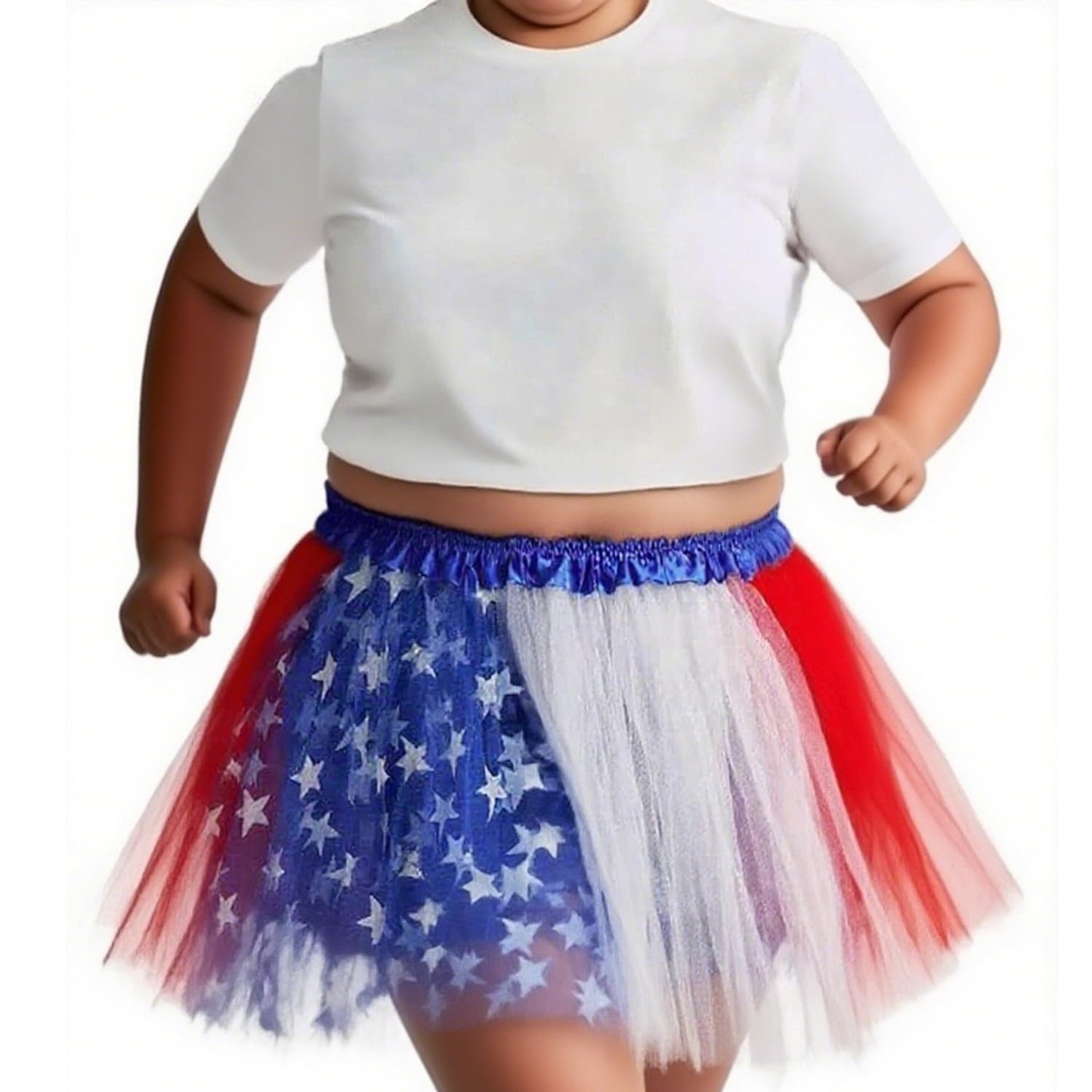 Plus Size Women Adult Red White Blue Running Tutu Skirt,Teens 4th of July Tutu L/3XL USA Star Tulle Skirt Patriotic Costume