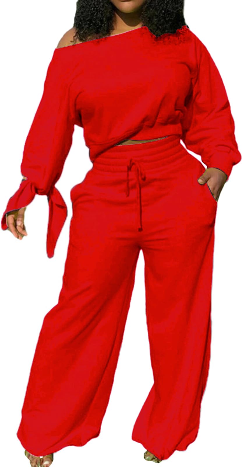 sexycherry Casual 2 Piece Outfits for Women Sexy Long Sleeve Sweatsuit Jogging Long Pants Sets Tracksuit with Pockets