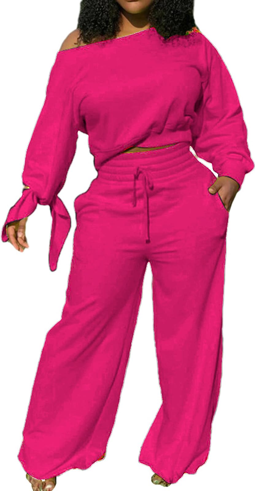 sexycherry Casual 2 Piece Outfits for Women Sexy Long Sleeve Sweatsuit Jogging Long Pants Sets Tracksuit with Pockets