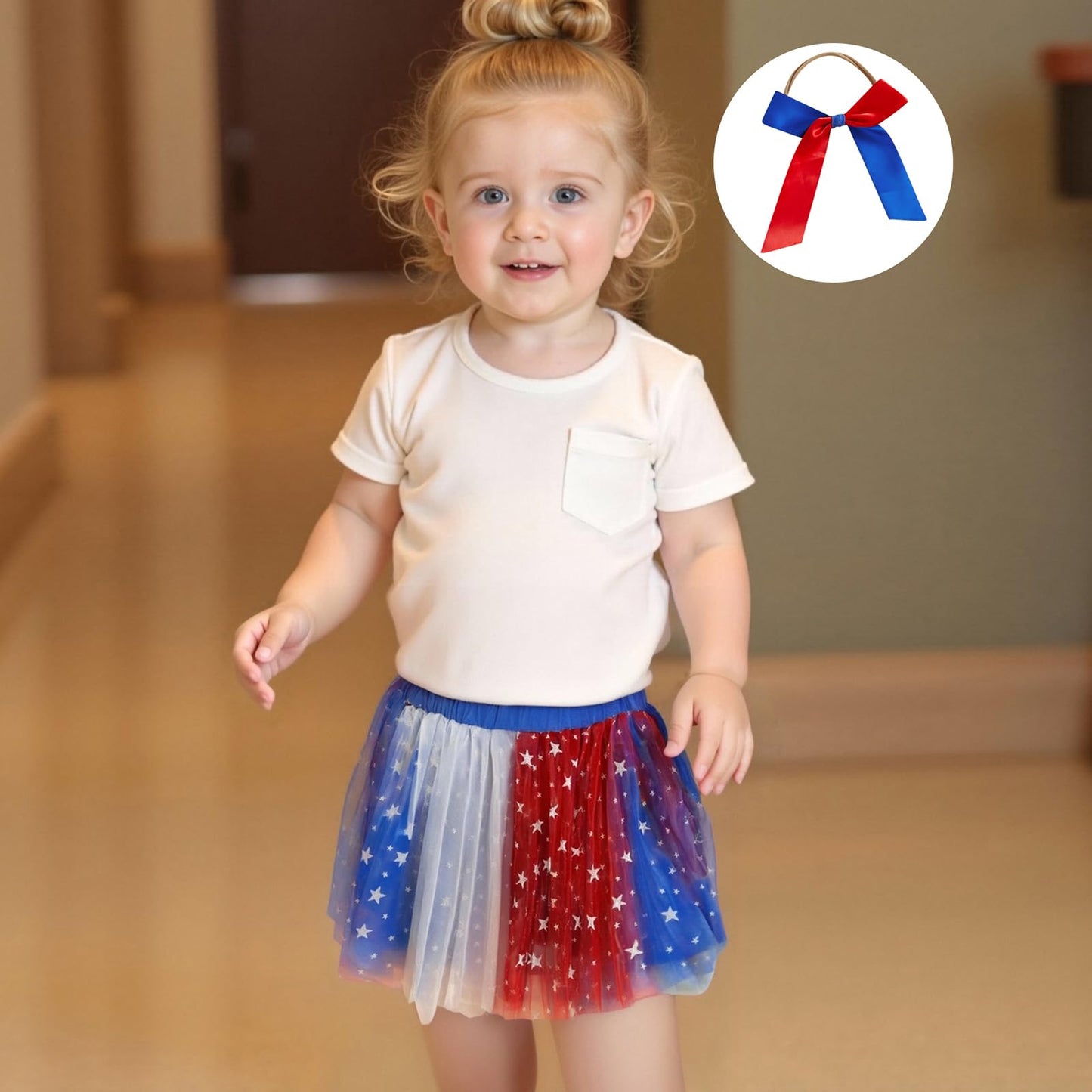 4th of July Tutu Girls Red White and Blue Tulle Skirts Sparkle Stars Fluffy Dress Kids Toddler Fourth of July Outfit