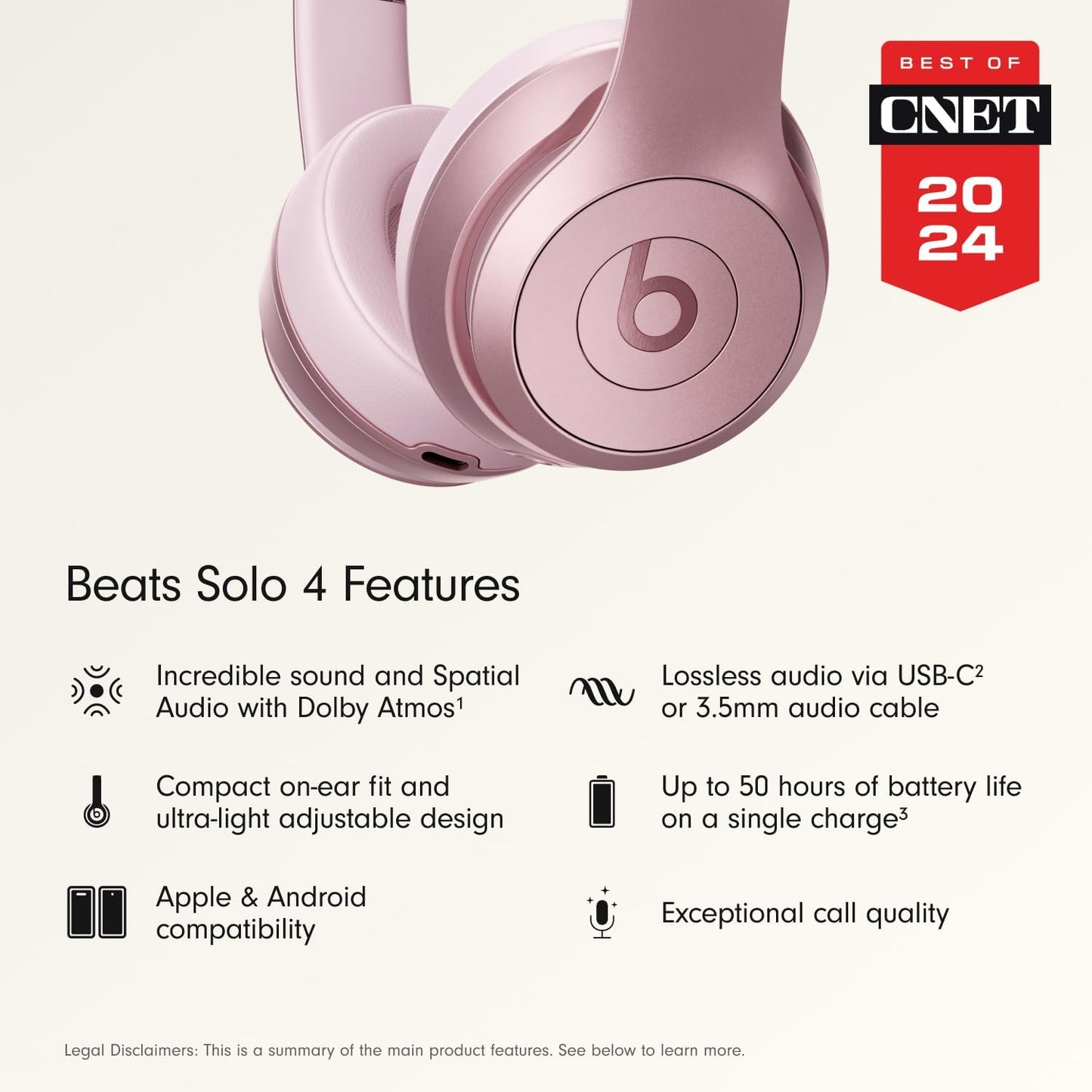 Beats Solo 4 - Wireless On-Ear Bluetooth Headphones, Up to 50-Hour Battery Life, Ultra-Lightweight Comfort, Powerful and Balanced Sound, Apple & Android Compatible - Black & Gold