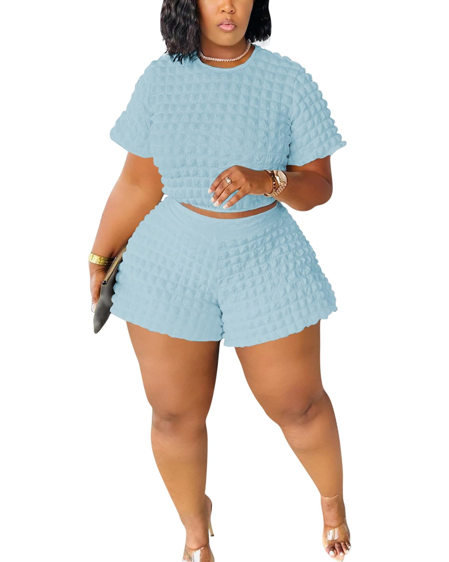 Doweha Womens Two Piece Short Sets for Summer Cute 2 Piece Outfits 2026 Casual Short Sleeve Crop Top And Shorts Matching Sets