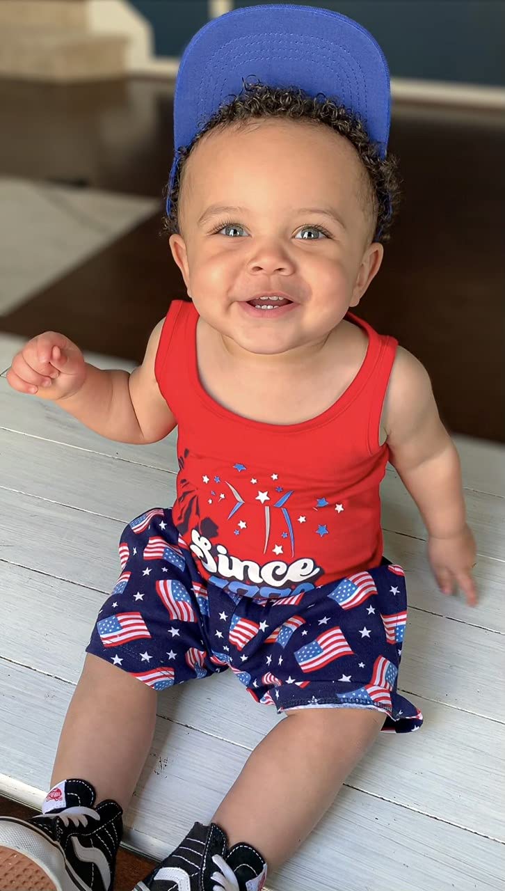 Unique Baby Boys American Boy 4th of July 2pc Tank Shorts Set