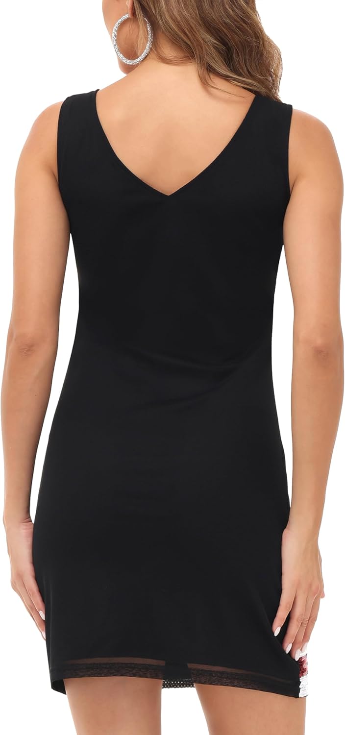 Anna-Kaci Women's American Flag Sequin Dress V-Neck Sleeveless USA Patriotic Striped Glitter Tank Mini Dress