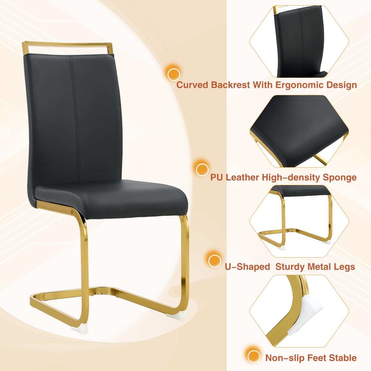 AZmac Modern Dining Table Set for 8 with Gold Metal Frame, 9-Piece Glass Dining Table with PU High Back Chairs for Kitchen Dining Room, Glass Table and 8 White Chairs