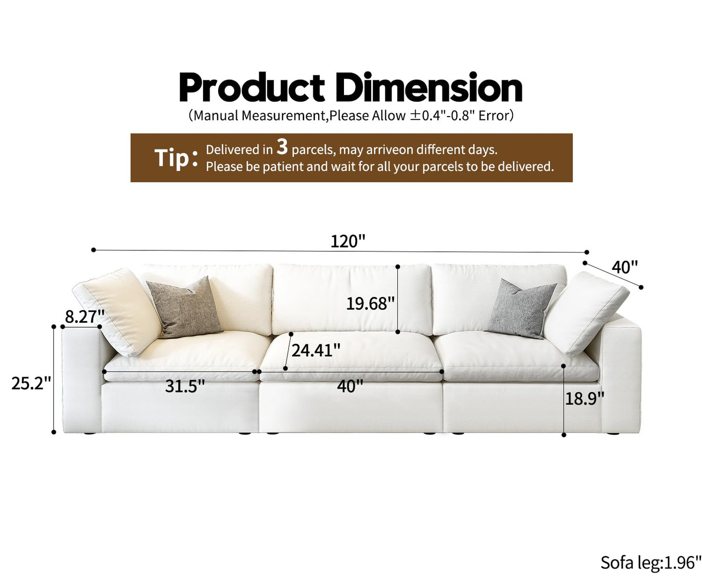 Cloud Modular Sectional Sofa with Storage Ottoman,120" L Shaped Sectional Couches for Living Room,Down Filled Comfort Minimalist Deep Sofa Couches for Office Apartment (White, 3 Seater+1 Ottoman)
