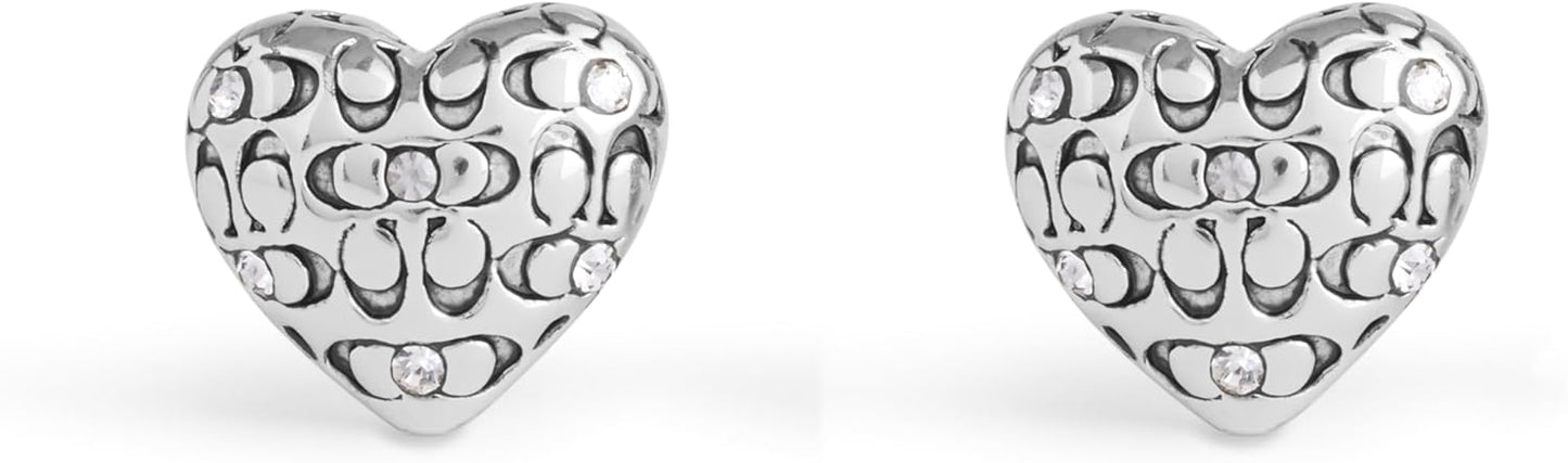 COACH Women's Signature Quilted Heart Stud Earrings
