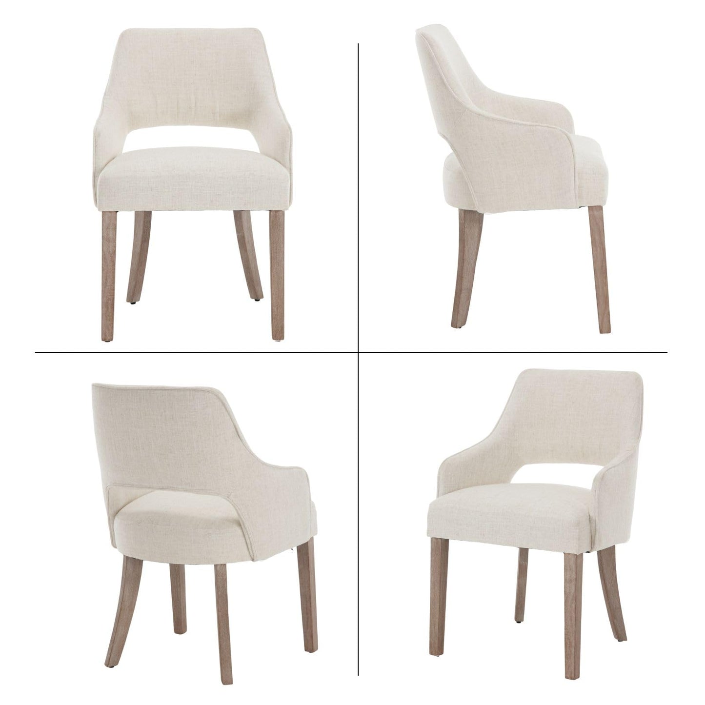 Linen Dining Chairs Set of 4 Upholstered Accent Chairs Side Chair with Wood Legs for Living Room/Dining Room/Bedroom/Restaurant, Cream