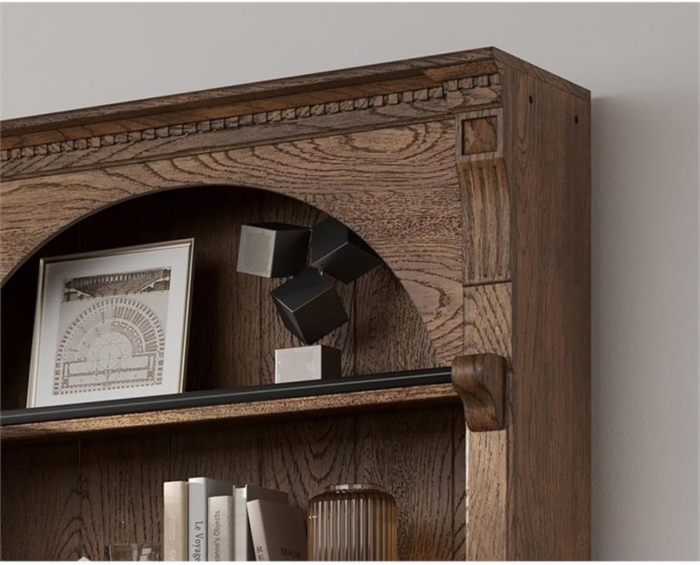 Martin Furniture Traditional 8' Tall Bookcase Wall with Ladder, Storage Organizer, Display Shelf Unit for Office, Living Room, Brown