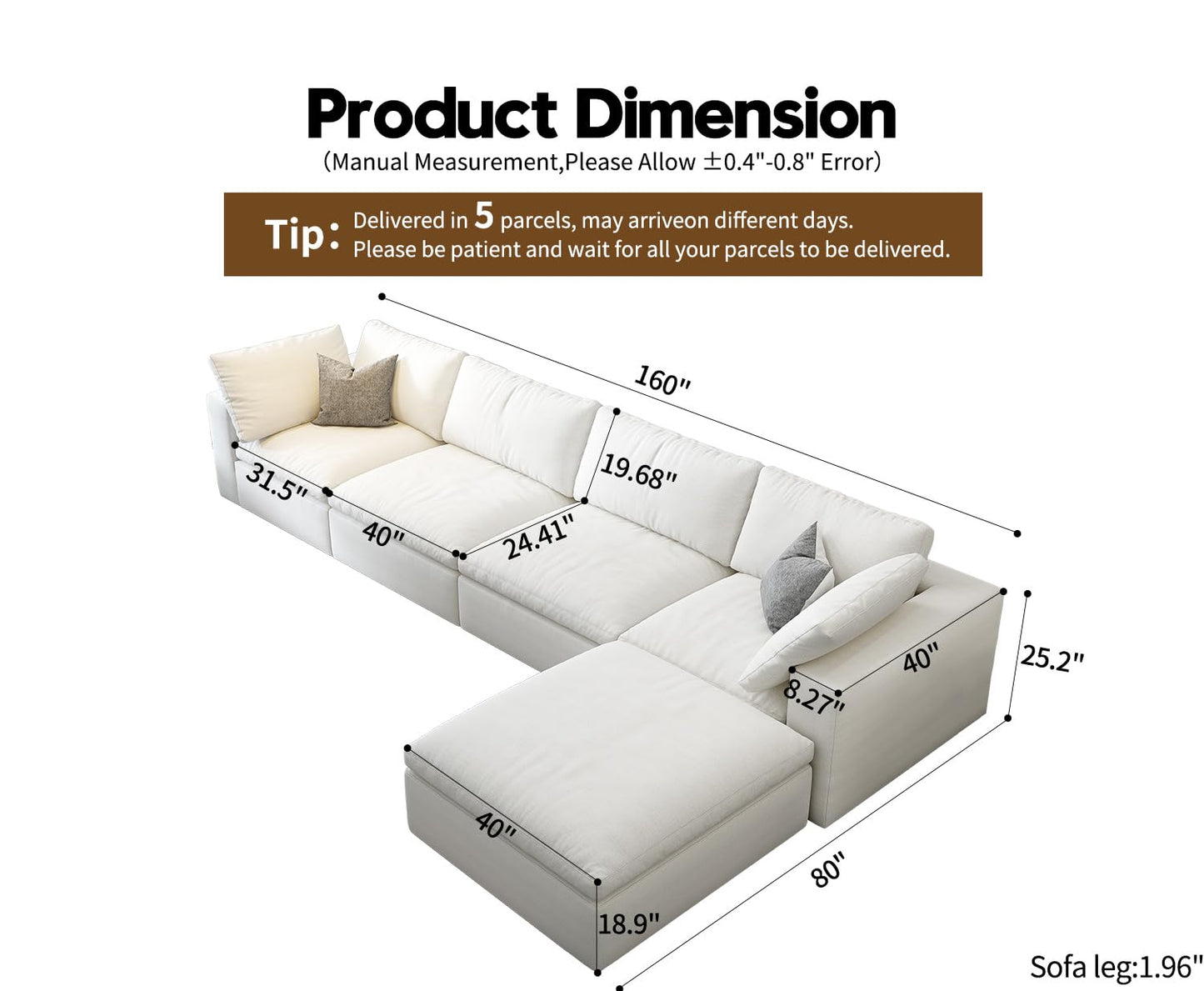 Cloud Modular Sectional Sofa with Storage Ottoman,120" L Shaped Sectional Couches for Living Room,Down Filled Comfort Minimalist Deep Sofa Couches for Office Apartment (White, 3 Seater+1 Ottoman)