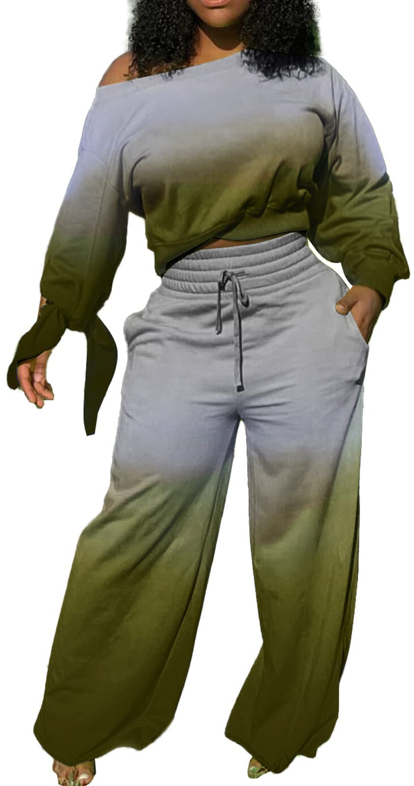 sexycherry Casual 2 Piece Outfits for Women Sexy Long Sleeve Sweatsuit Jogging Long Pants Sets Tracksuit with Pockets