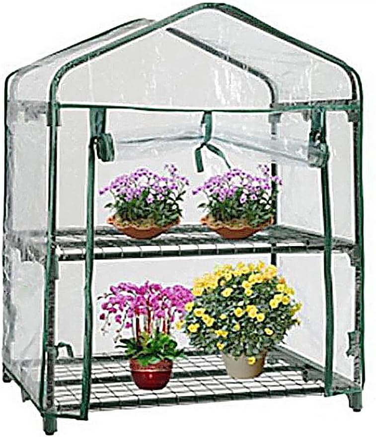 PVC Plant Greenhouse Cover - 2 Tier Mini Walk-in Greenhouse for Indoor/Outdoor Gardening - 27 x 19 x 36 Inch