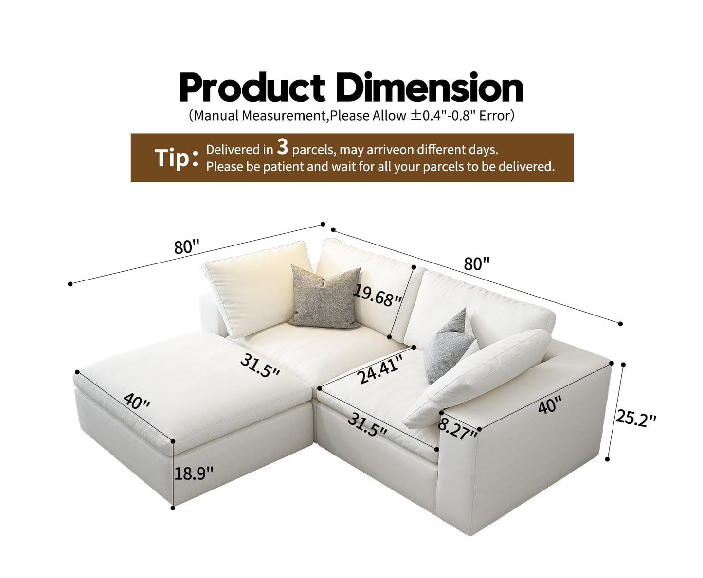 Cloud Modular Sectional Sofa with Storage Ottoman,120" L Shaped Sectional Couches for Living Room,Down Filled Comfort Minimalist Deep Sofa Couches for Office Apartment (White, 3 Seater+1 Ottoman)