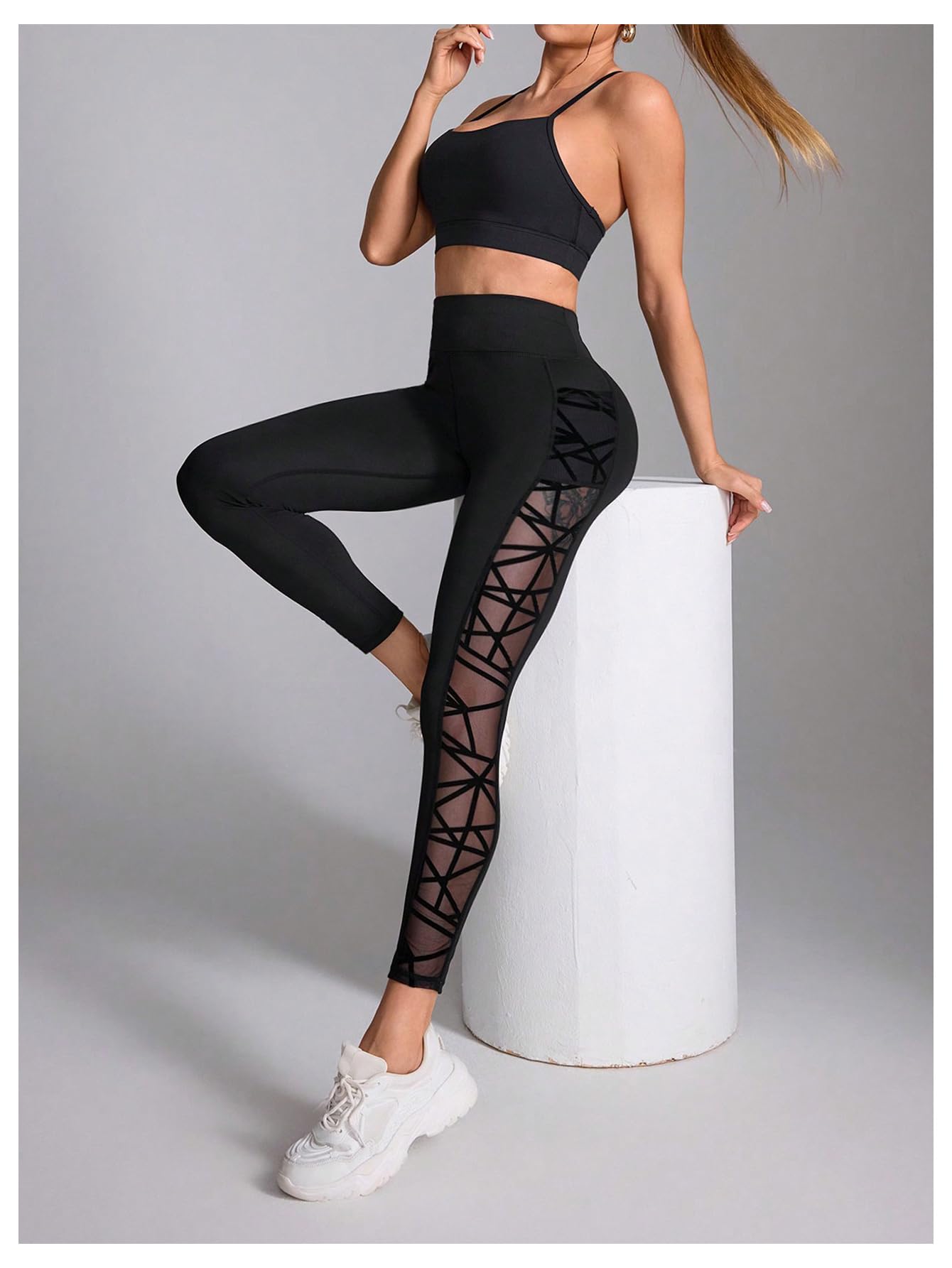 WDIRARA Women's Tummy Control Sheer High Waisted Leggings Stretchy Workout Yoga Pants