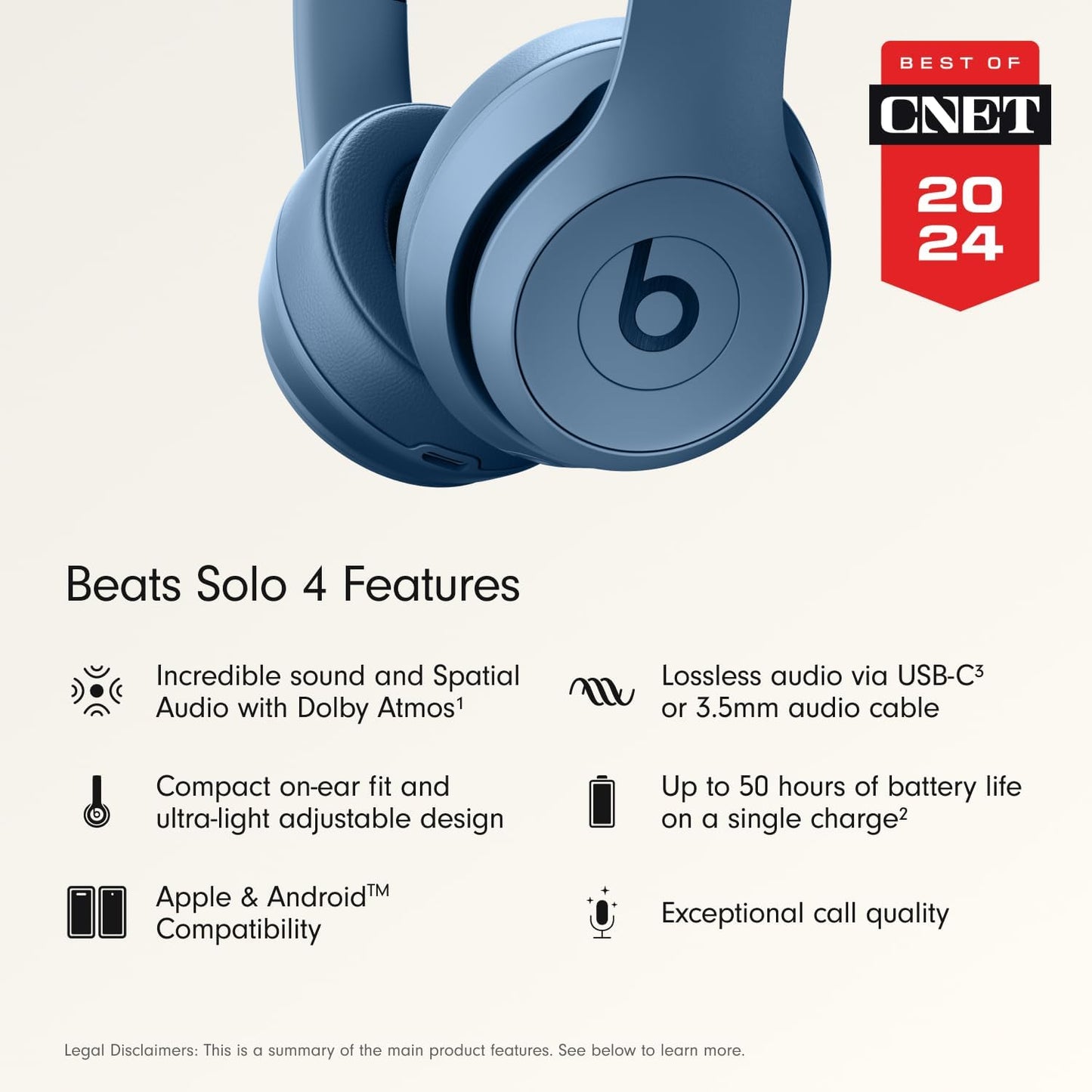 Beats Solo 4 - Wireless On-Ear Bluetooth Headphones, Up to 50-Hour Battery Life, Ultra-Lightweight Comfort, Powerful and Balanced Sound, Apple & Android Compatible - Black & Gold