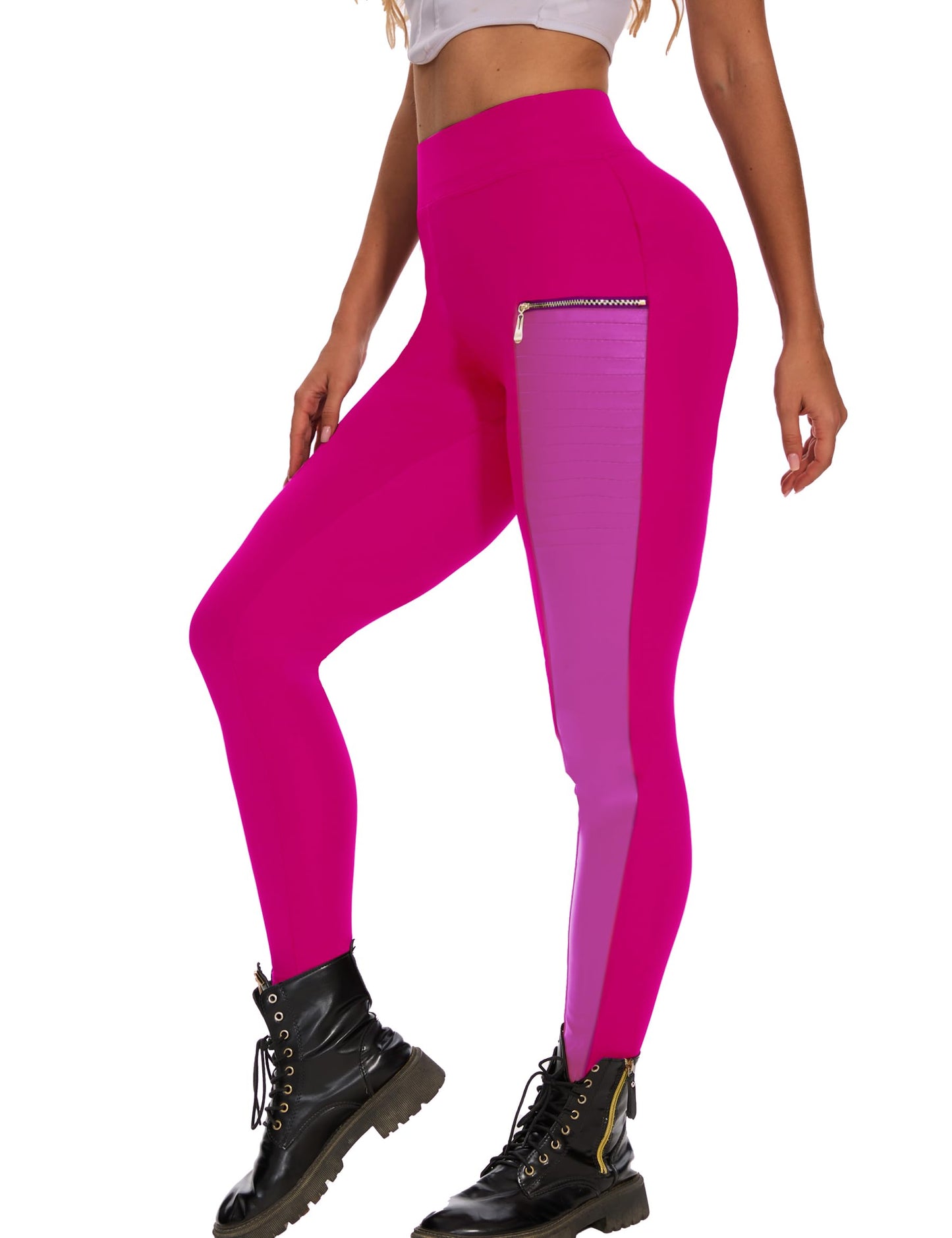 Faux Leather Leggings for Women Pleather Pant Elastic Mid Waisted Stretchy Patch Zip Tights