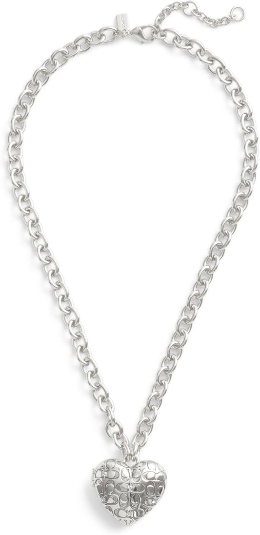 COACH Women's Signature Quilted Heart Locket Necklace