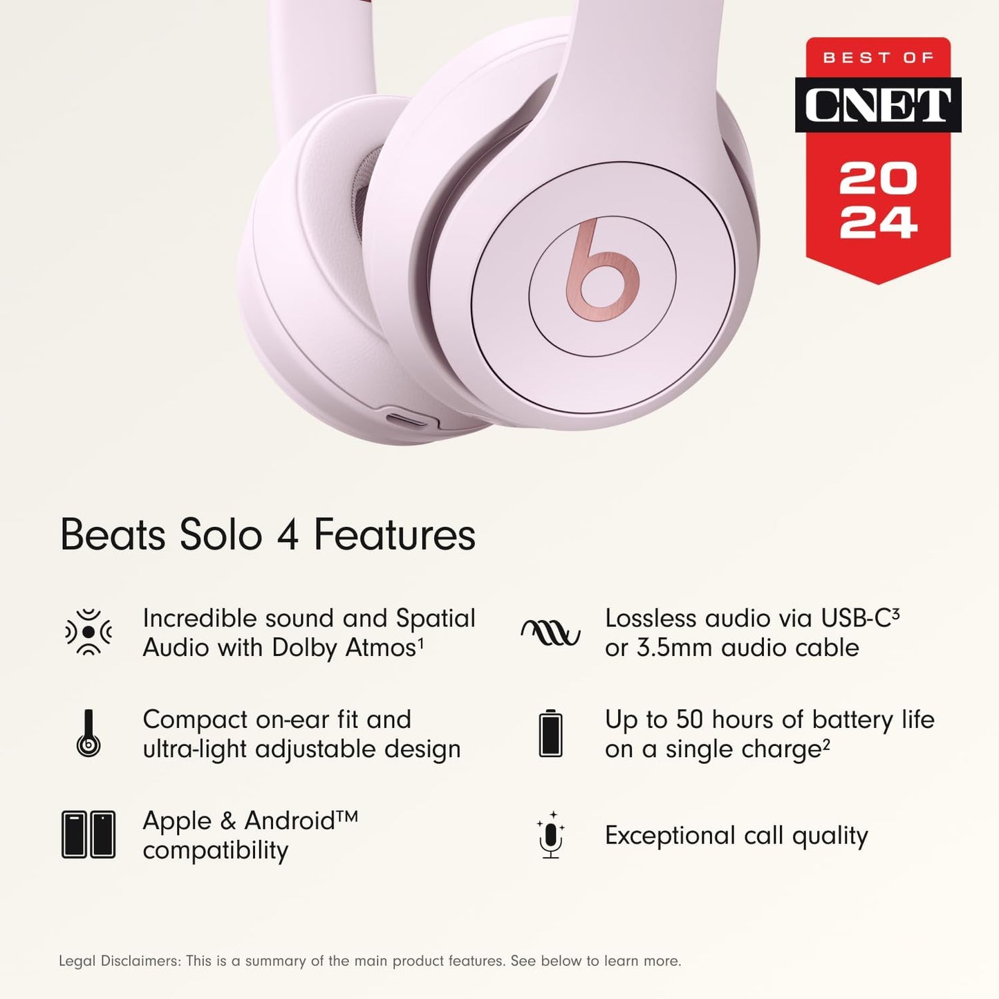 Beats Solo 4 - Wireless On-Ear Bluetooth Headphones, Up to 50-Hour Battery Life, Ultra-Lightweight Comfort, Powerful and Balanced Sound, Apple & Android Compatible - Black & Gold