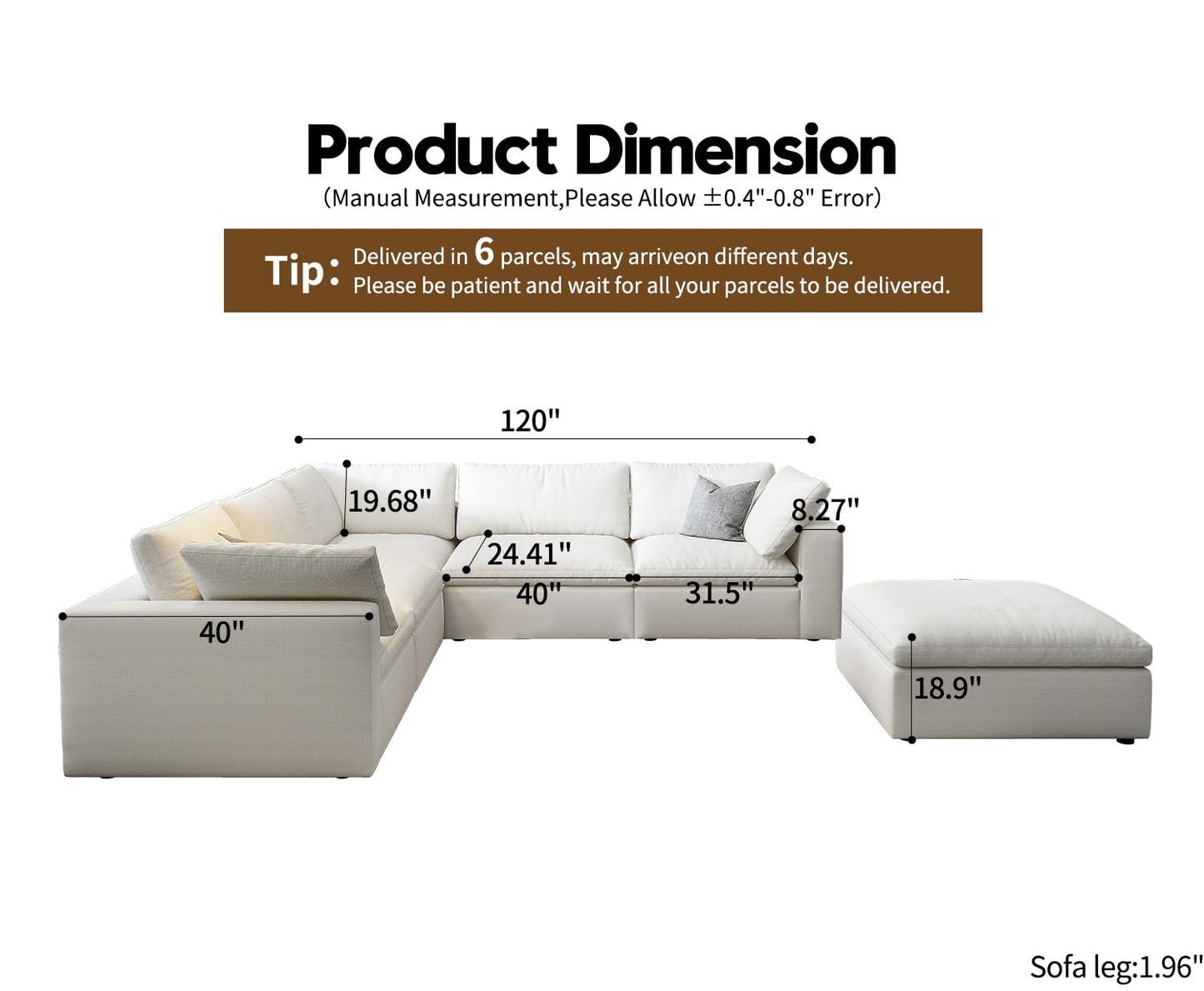 Cloud Modular Sectional Sofa with Storage Ottoman,120" L Shaped Sectional Couches for Living Room,Down Filled Comfort Minimalist Deep Sofa Couches for Office Apartment (White, 3 Seater+1 Ottoman)