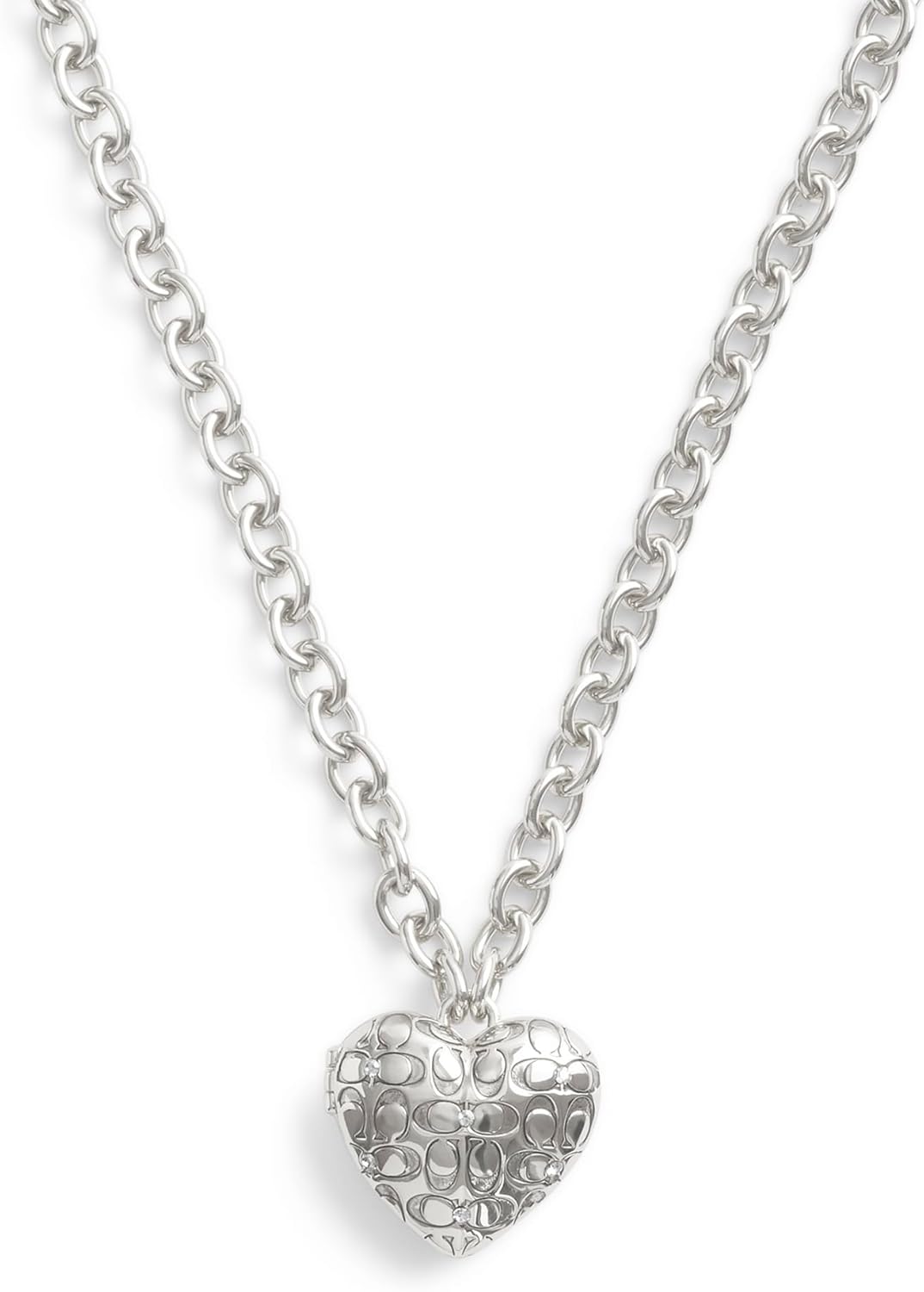 COACH Women's Signature Quilted Heart Locket Necklace