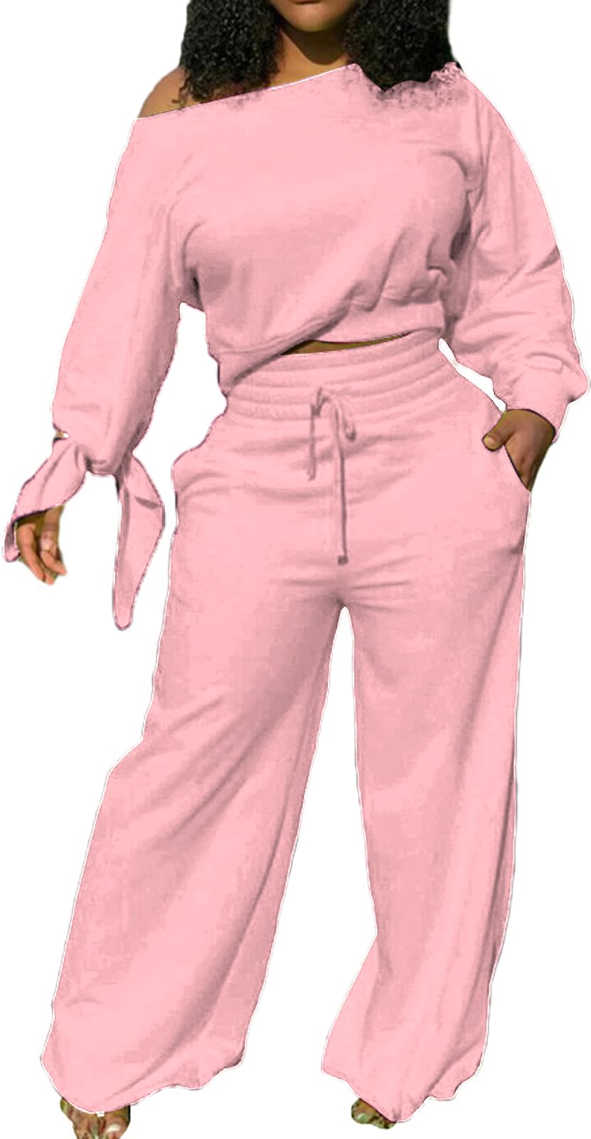 sexycherry Casual 2 Piece Outfits for Women Sexy Long Sleeve Sweatsuit Jogging Long Pants Sets Tracksuit with Pockets