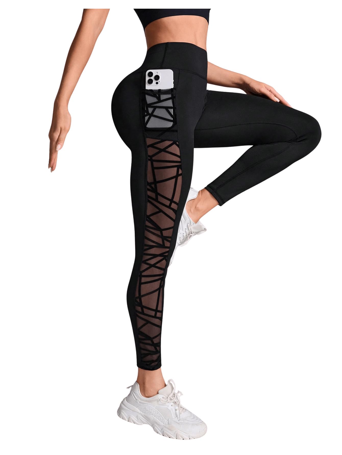 WDIRARA Women's Tummy Control Sheer High Waisted Leggings Stretchy Workout Yoga Pants