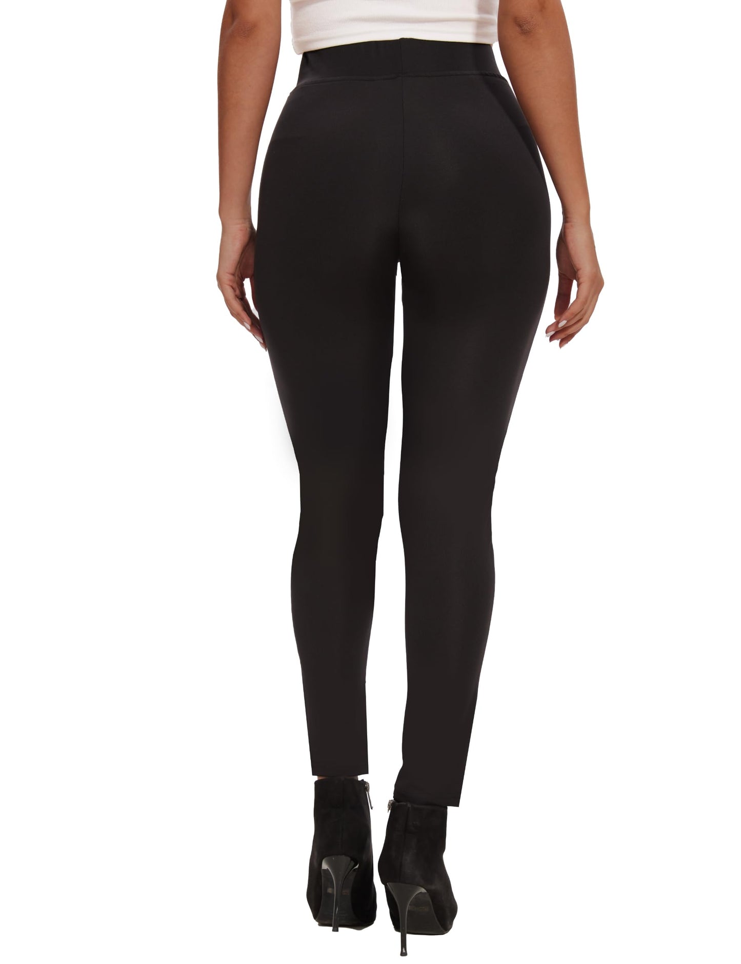 Faux Leather Leggings for Women Pleather Pant Elastic Mid Waisted Stretchy Patch Zip Tights