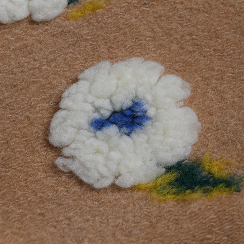 HOULENGS Women's Cropped Floral Print Fleece Bomber Jacket Casual Puff Sleeve Button Down Coats Winter Warm Outerwears