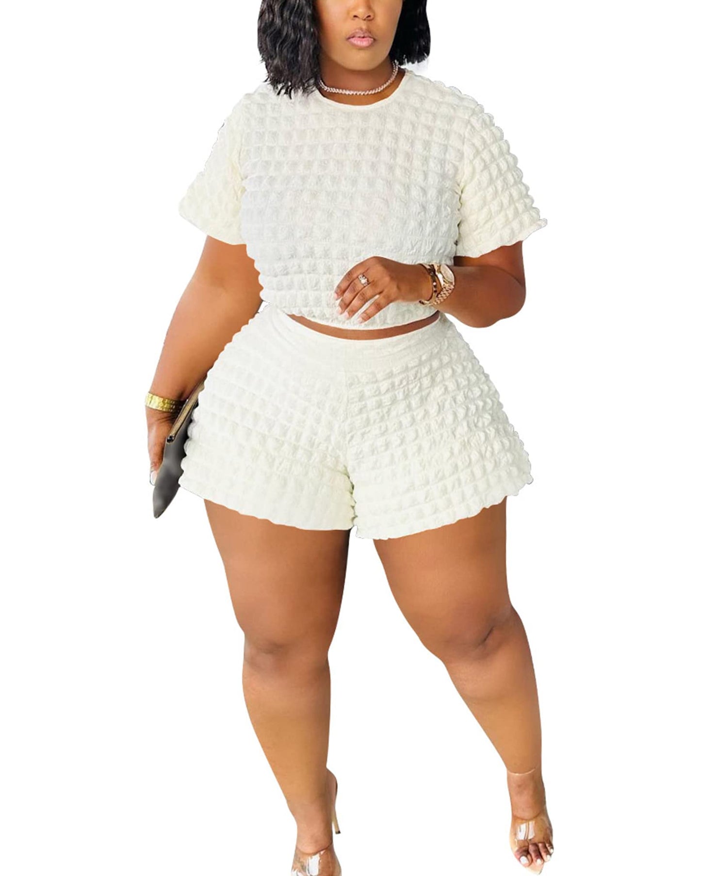 Doweha Womens Two Piece Short Sets for Summer Cute 2 Piece Outfits 2026 Casual Short Sleeve Crop Top And Shorts Matching Sets