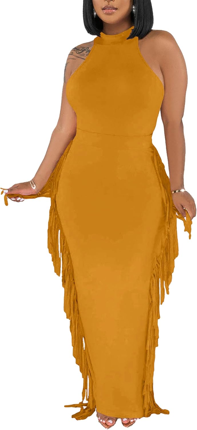 2 Piece Outfits for Women Sexy Crop Top Ruched Bodycon Maxi Dresses Fringe Skirt Sets Night Club Jumpsuits