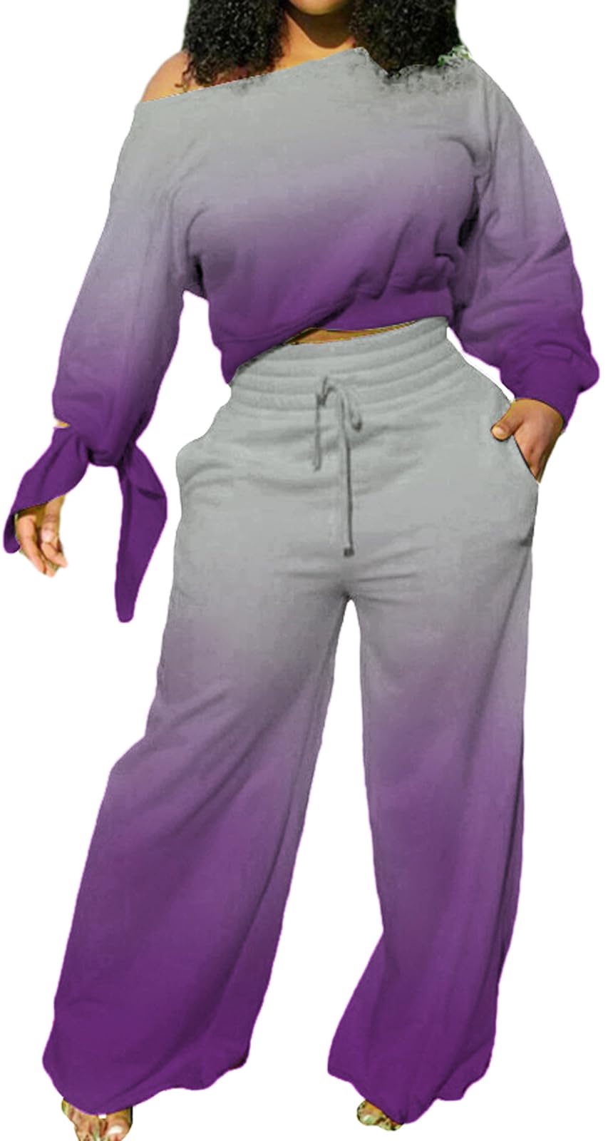 sexycherry Casual 2 Piece Outfits for Women Sexy Long Sleeve Sweatsuit Jogging Long Pants Sets Tracksuit with Pockets